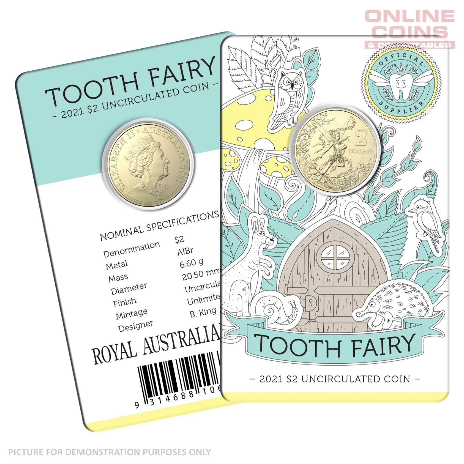 2021 $2 AlBr Uncirculated Carded Coin - Tooth Fairy